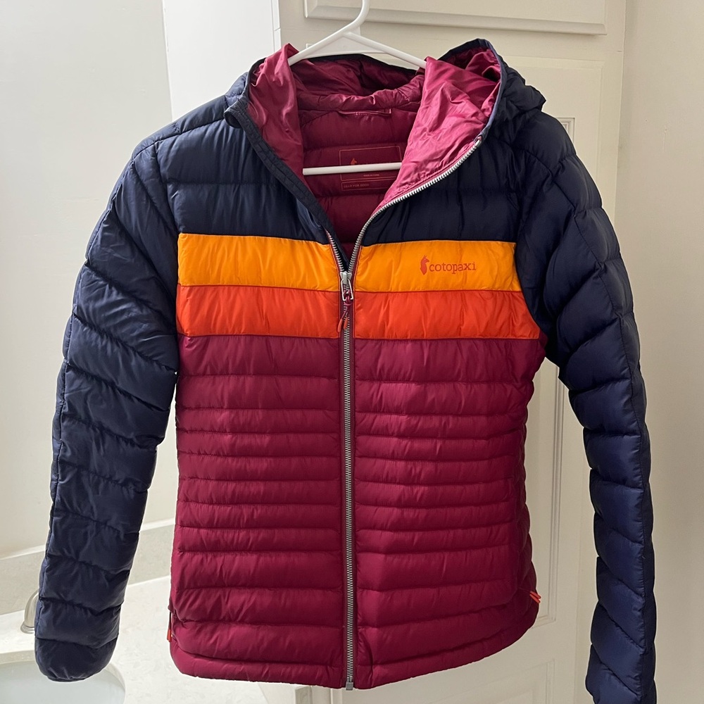 Cotopaxi Multicolor Puffer Jacket - Navy, Orange, Burgundy